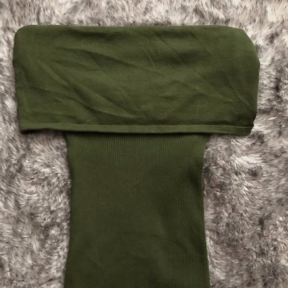 XOXO Sweaters - XOXO DARK GREEN SHORT SLEEVE OFF-THE-SHOULDER SWEATER TOP